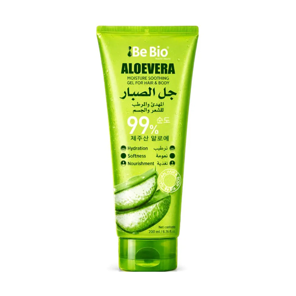 Be Bio 99% Aloe Vera Gel, Soothing and Moisturizing for Hair and Body, 200 ml Tube