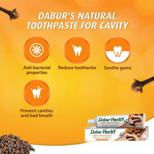 معجون اسنان عشبي قرنفل 100 جم x4 + فرشاة اسنان من دابر |  صيدلية.كوم.