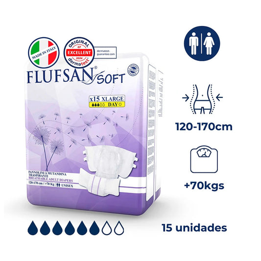Flufsan Soft Adult Diapers, Adhesive, Extra Large, 120-175 cm - 15 Diapers