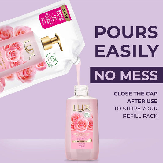لوكس صابون سائل معطر لليدين برائحة الورد الناعم في عبوة إعادة تعبئة 1لتر