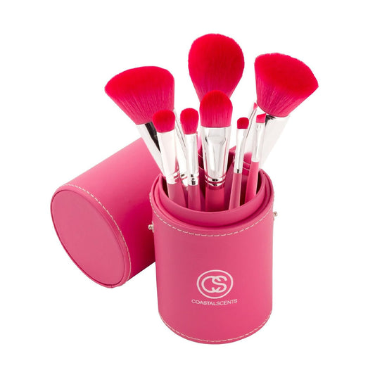 Midnight Raven Brush Set with Durable Bag from Coastal Scents 8 Pieces Pink