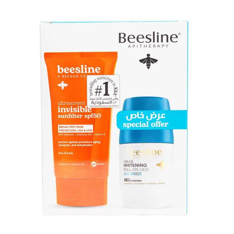 Beesline Ultra Screen Invisible Sunscreen Cream 60 ml + Deodorant Roll-On Skin Lightening Breeze Freshness 48 Hours 50 ml