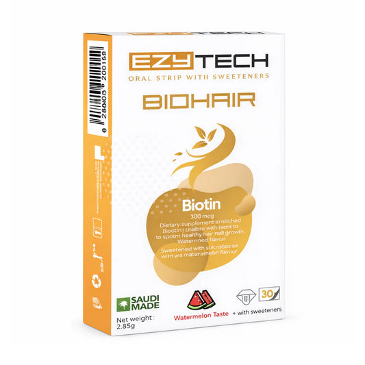 EzyTech BioHair Biotin 300 mcg Oral Strips for Hair Growth Watermelon Flavor -30 Strips