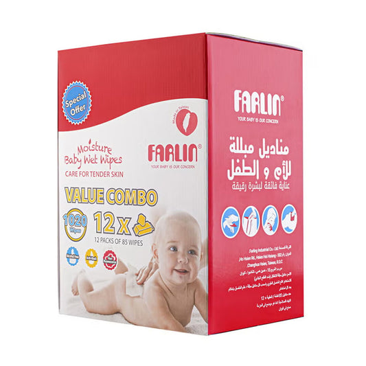 مناديل مبللة لعناية فائقة لبشرة رقيقة للأطفال عبوة اقتصادية 12 عبوة × 85 منديلاً مبللاً من فارلين
