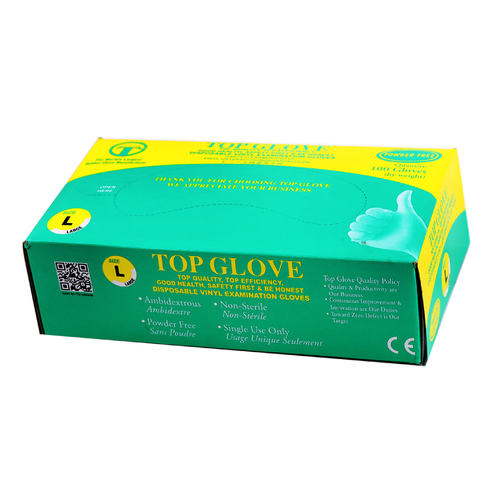 توب قفاز فينيل بدون بودرة كبير 100 حبة |  صيدلية.كوم.