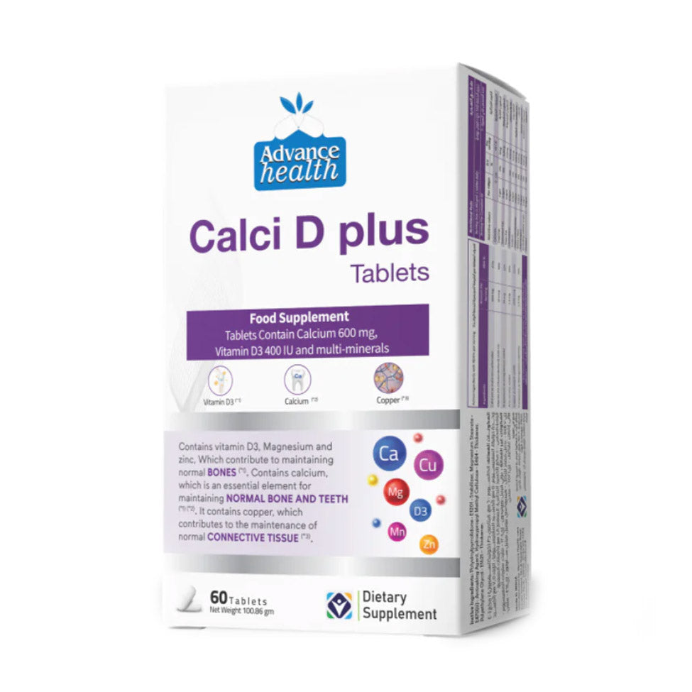 Calci D Plus Calcium 600 IU & Vitamin D 400 IU, 60 Tablets by Advance Health.