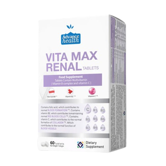 Vita Max Renal — Multivitamin formula suitable for kidney patients from Advance Health – 60 tablets.
