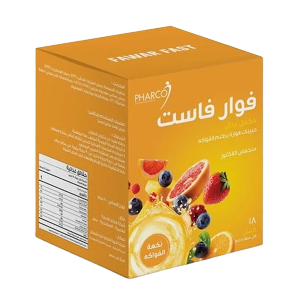 Pharco Fawar Fast Fruit-Flavored Effervescent Granules, 18 Sachets