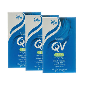عرض صابون QV مناسب لجميع أنواع البشرة 100 جم × 3 عبوات |  صيدلية.كوم.