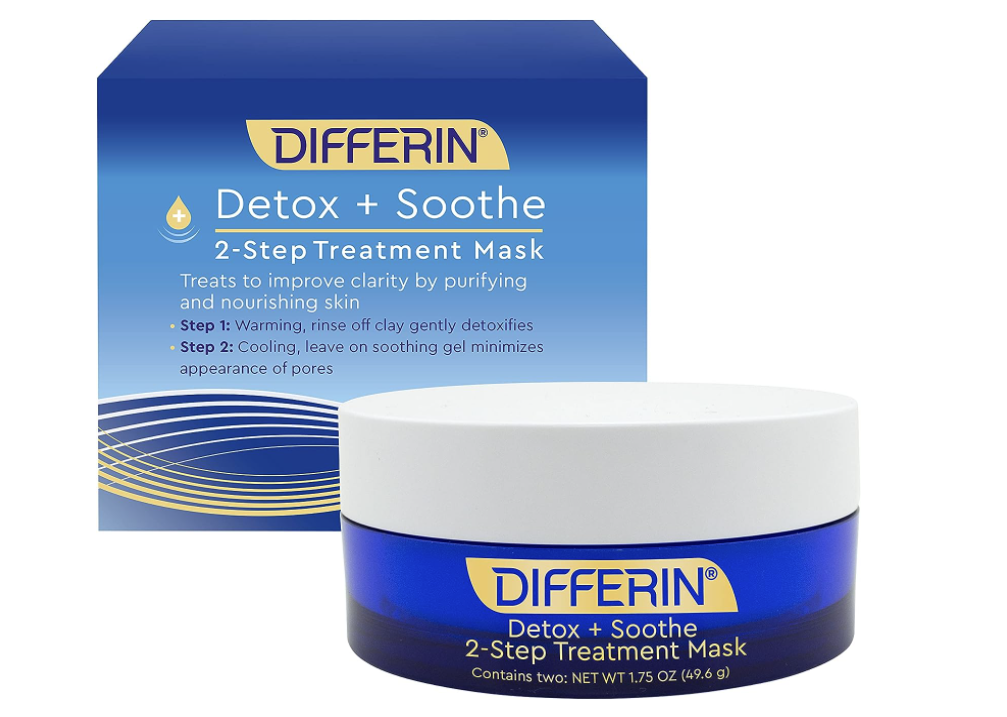 Clay Face Mask by the makers of Differin Gel, Detox and Soothe 2 Step Treatment Clay Mask, Gentle Skin Care for Acne Prone Sensitive Skin 49.6 gm