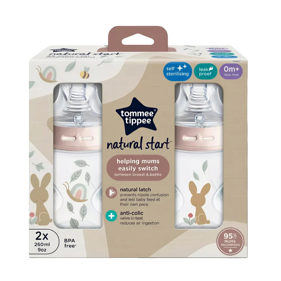 Tommee Tippee Bottles Pond Sterilizing Pack of 2 Natural Start Pink Color 260 ml