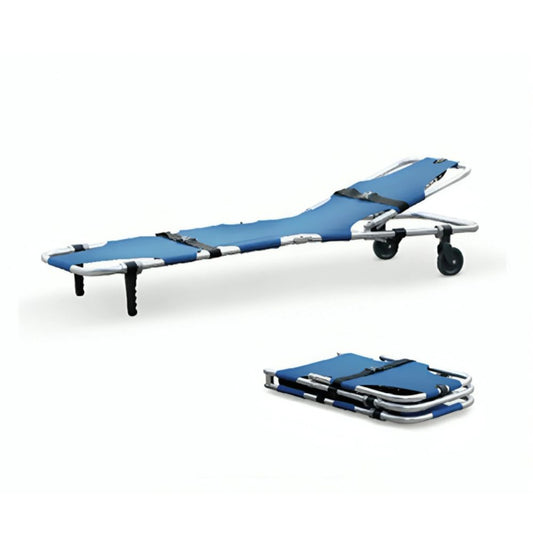 Blue Patient Stretcher with Movable Back Wheels