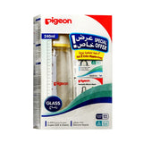 Pigeon baby glass bottle 240 ml with 2 nipples free