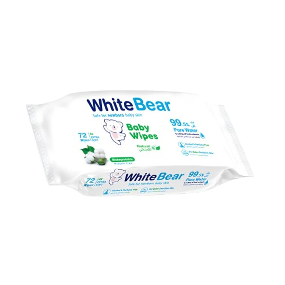 Natural baby wipes, 72 wipes, by White Bear