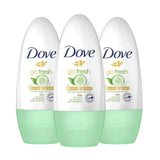 Offer Dove Go Fresh Roll On Deodorant with Cucumber and Green Tea Scent - 50 ml x 3