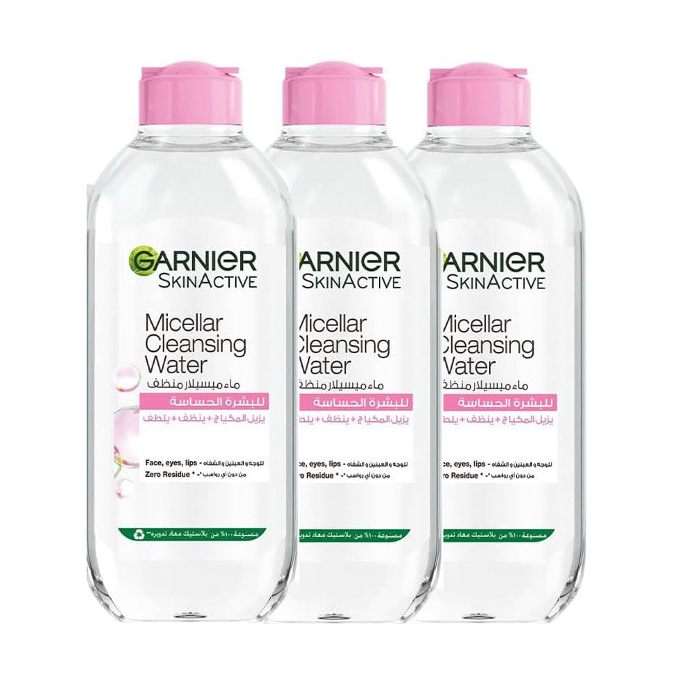 عرض  جارنييه ماء ميسيلار منظف يزيل المكياج لجميع أنواع البشرة 400 مل ×3 |  صيدلية.كوم.