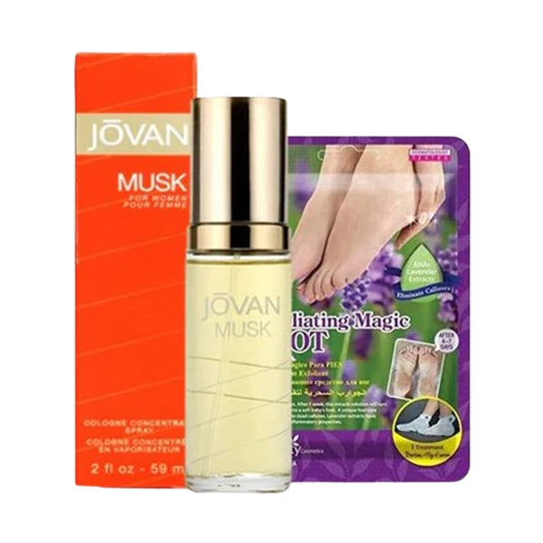 عرض خاص  عطر مسك من جوفان للنساء او دو كولونيا 59مل + إم بيوتي كوزمتيك جوارب القدم السحريه |  صيدلية.كوم.