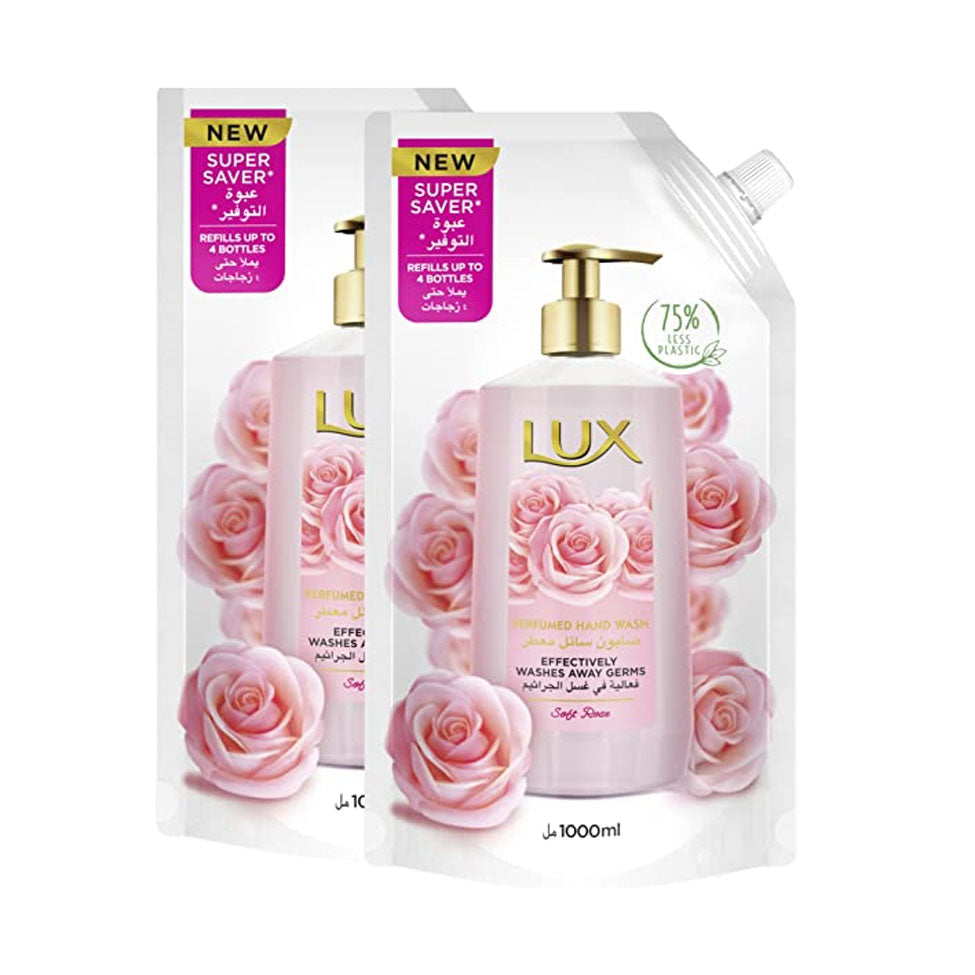 عرض لوكس صابون سائل برائحة الورد الناعم  1000مل إعادة تعبئة 1لتر ×2