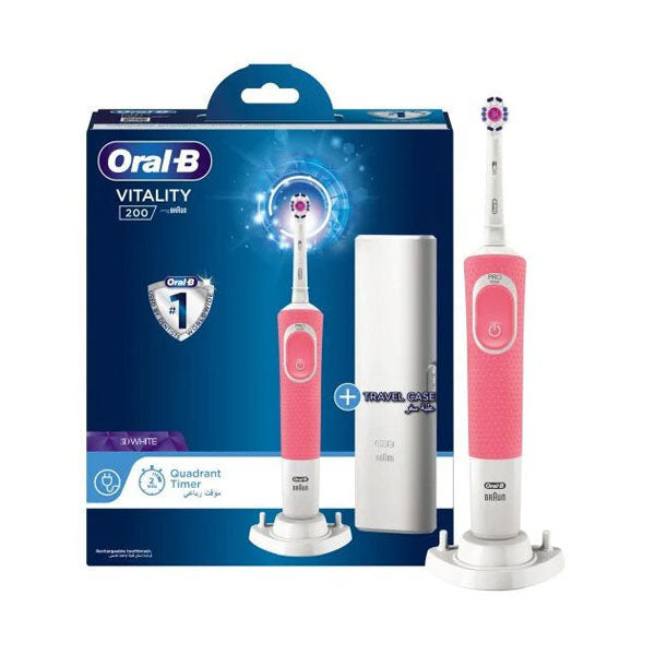 اورال بي فرشاة اسنان كهربائيه فيتلتي3D وايت مؤقت رباعي + علبة سفر
