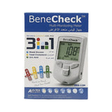 Benishek is a device for measuring diabetes, cholesterol and uric acid