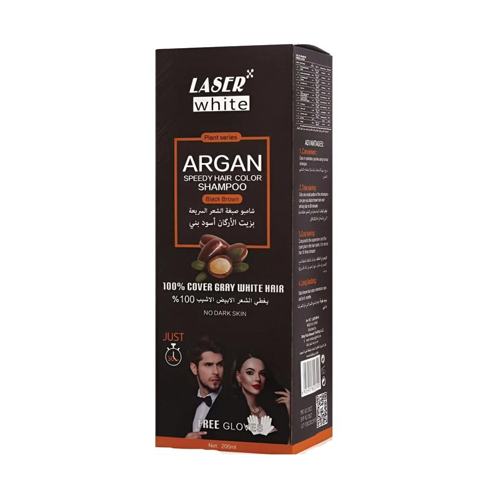 Laser White Shampoo Hair Dye with Argan Oil Black Brown 200 ml