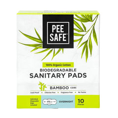 Pee Safe Organic Cotton and Bamboo Pulp Ultra Absorbent and Leak-Resistant Sanitary Pads, Large Night Size, 10 Pads