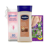 Johnson's cotton layers 80 pieces + Vaseline body oil gel 200 ml + M Beauty Cosmetic magic socks