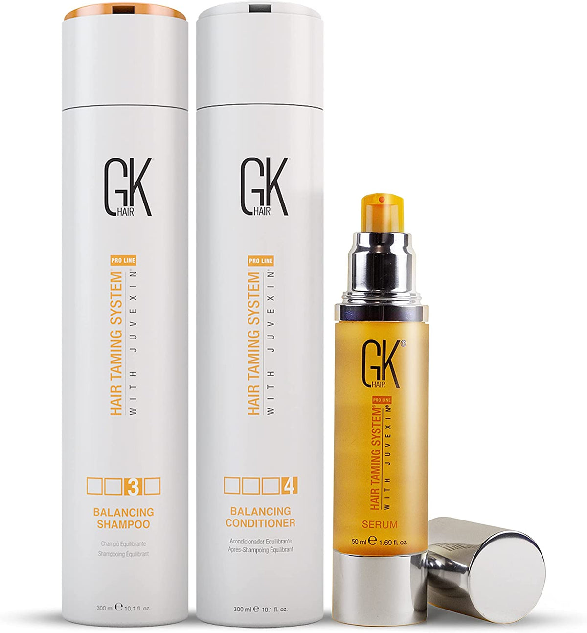 جي كي هير مجموعة شامبو وبلسم كيراتين بلانس مع سيروم مضاد للتجعد بزيت الأرغان لإصلاح الشعر.