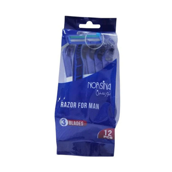 Norsina men's razor, 3 blades, 12 pieces - blue