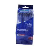 Norsina men's razor, 3 blades, 12 pieces - blue