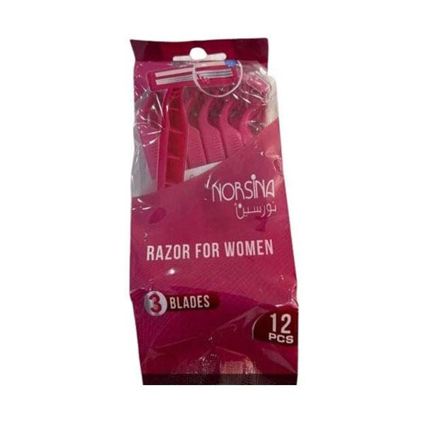 Norsina Women's Razor Blades, 3 Blades, 12 Pieces - Pink