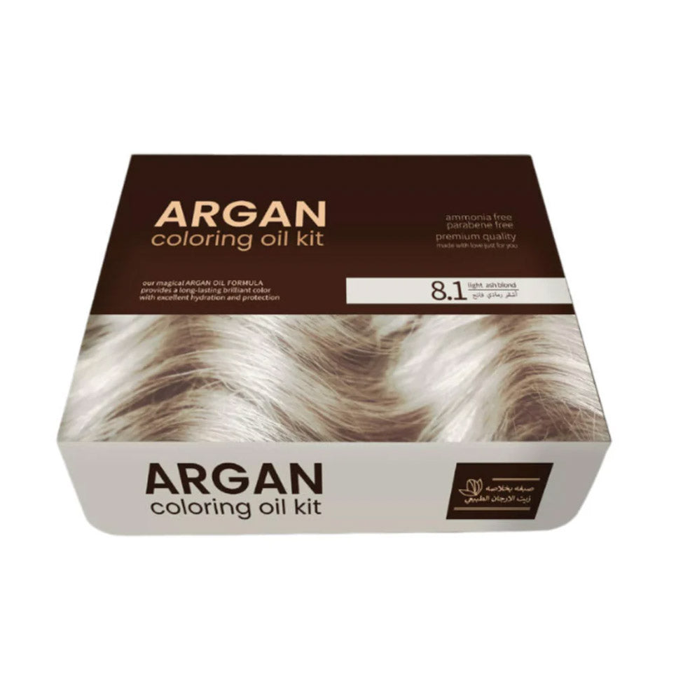 Argan Hair Coloring Oil Kit Light Ash Blond 8.1