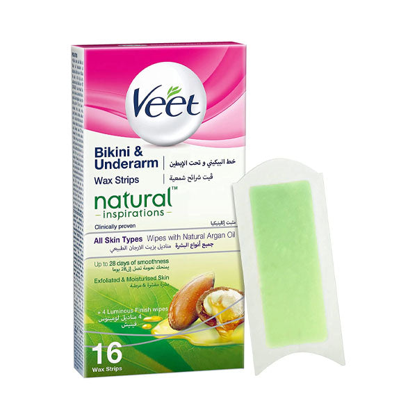 شرائح شمعية بزيت الأرغان لإزالة شعر الإبطين والبكيني من فيت - 16 شريحة.